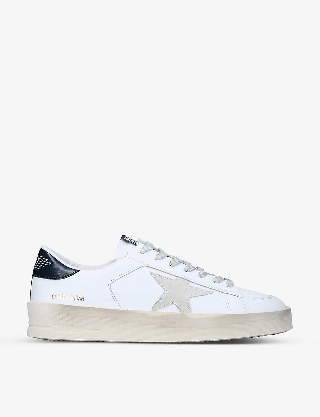 Shop Golden Goose Men's Stardan Low-top Leather Trainers In White/blk