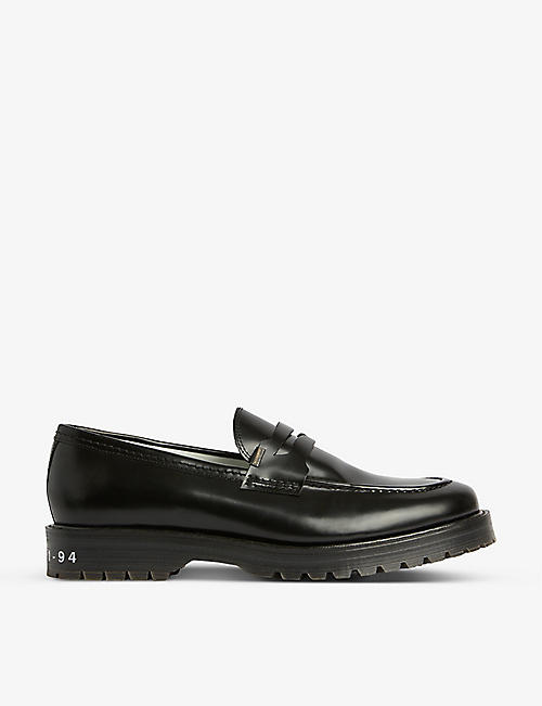 ALLSAINTS: Tray logo-print leather loafers