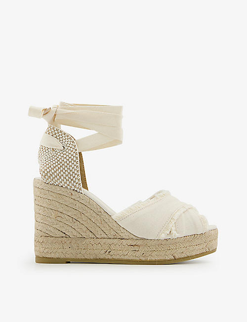 GAIMO: Astra tied-ankle wedge cotton espadrilles