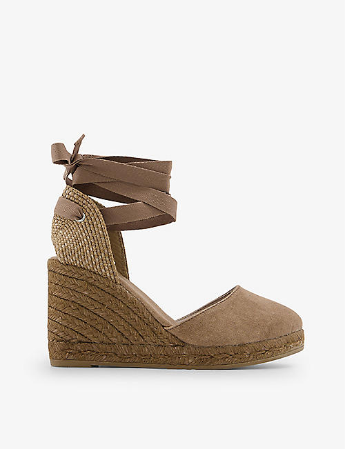 GAIMO: Colin tied-ankle wedge cotton espadrilles