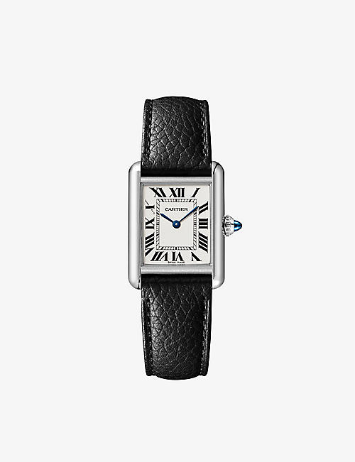 CARTIER: CRWSTA0042 Tank Must small stainless-steel and grained-leather quartz watch
