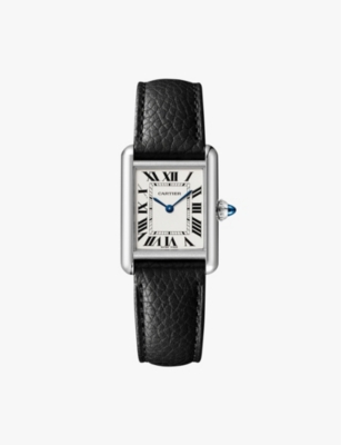 Mens Cartier Crwsta0042 Tank Must Small Stainless-Steel and Grained-Leather Quartz Watch