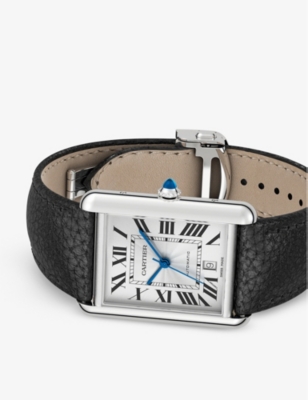 CRWSTA0040 Tank Must extra-large stainless-steel and grained-leather automatic watch
