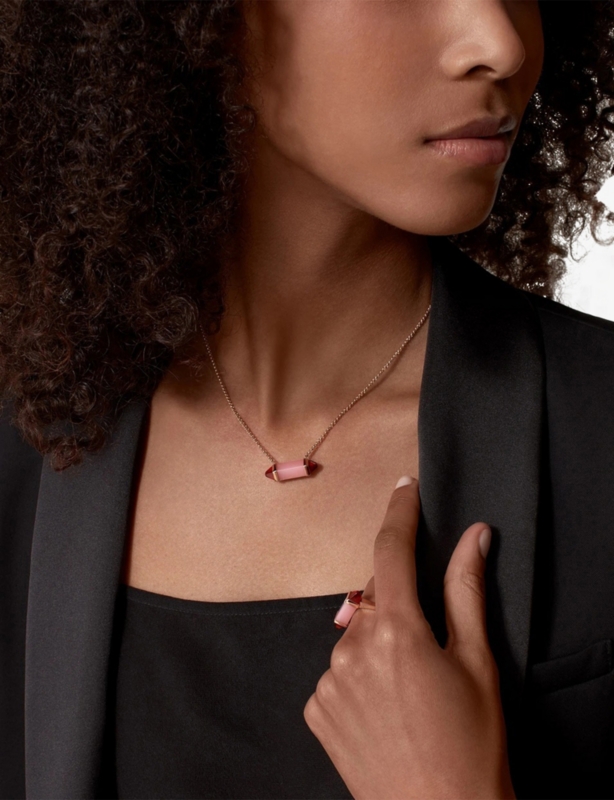 Les Berlingots de Cartier medium 18ct rose-gold, pink chalcedony and garnet pendant necklace
