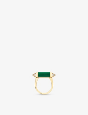 CARTIER: Les Berlingots de Cartier 18ct yellow-gold, 0.33ct brilliant-cut diamond and malachite cocktail ring