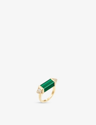 CARTIER: Les Berlingots de Cartier 18ct yellow-gold, 0.33ct brilliant-cut diamond and malachite cocktail ring