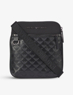 Leather Crossbody Bag With All-Over Embossed Eagle by Emporio