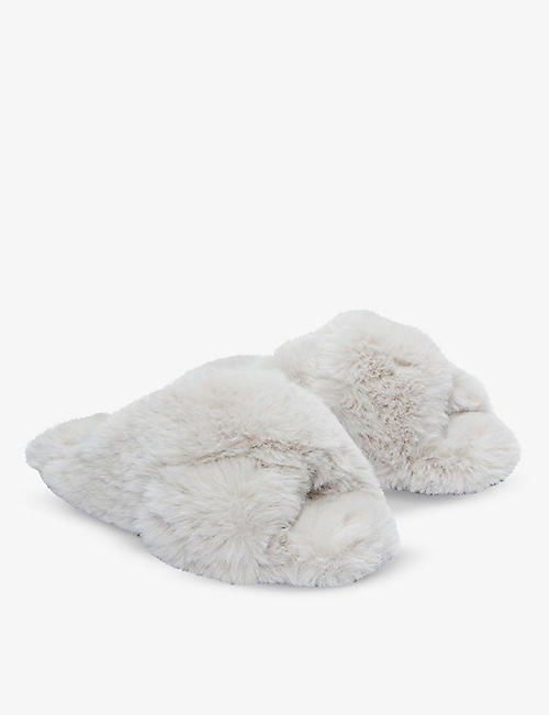THE WHITE COMPANY: Recycled-polyester faux-fur cross slippers