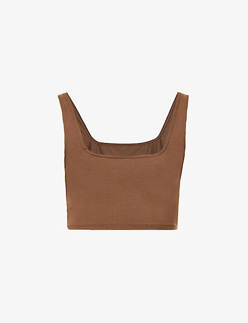 JOAH BROWN: Cropped square-neck stretch-woven top