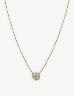 Shop Tory Burch Miller Brass And Swarovski-crystal Necklace In Tory Gold/crystal