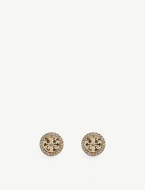 TORY BURCH: Miller brass, titanium and crystal stud earrings