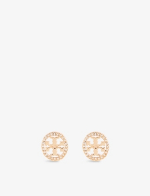 TORY BURCH - Miller brass, titanium and crystal stud earrings |  