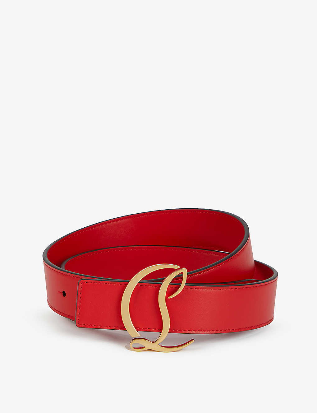 Shop Christian Louboutin Logo-buckle Leather Belt In Loubi/antic Gold