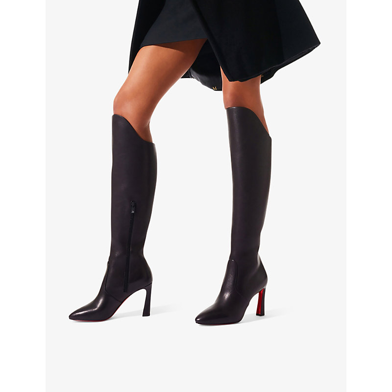 Shop Christian Louboutin Women's Black Eleonor Botta 85 Leather Heeled Boots