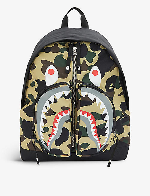 A BATHING APE: 1st Camo Shark zipped woven backpack