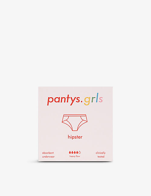 PANTYS: grls hipster heavy flow stretch-biodegradable nylon period briefs