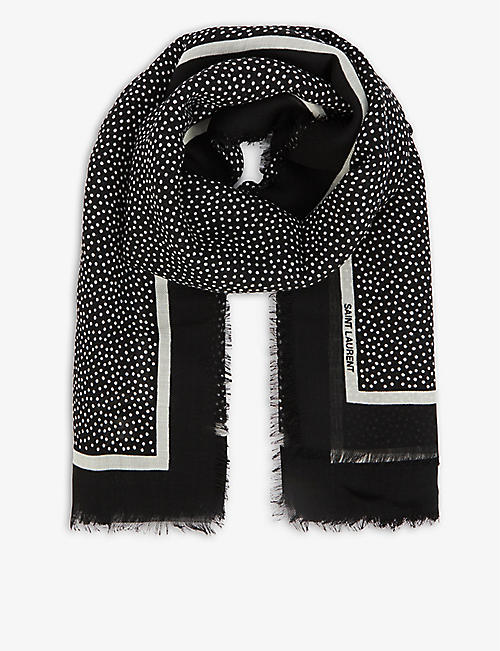 SAINT LAURENT: Polka dot-pattern wool scarf