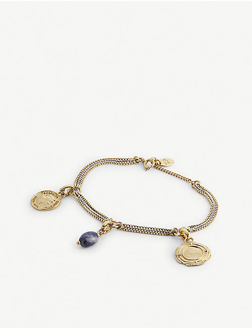 CLAUDIE PIERLOT: Medallion gold and silver-tone brass and sodalite bracelet