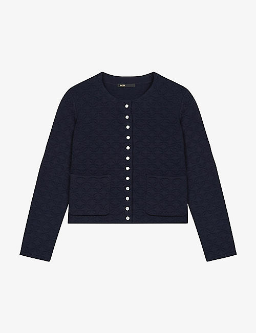 MAJE: Monnea geometric-quilted knitted cardigan