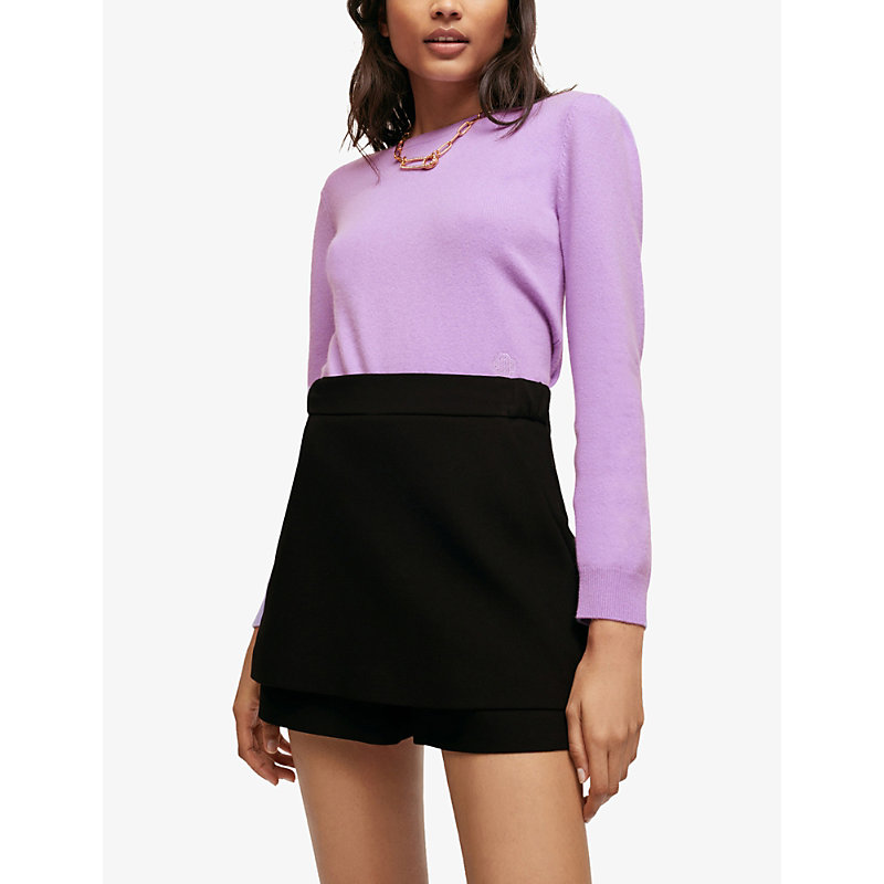 Shop Maje Womens Noir / Gris Pamo Skirt-style Shorts