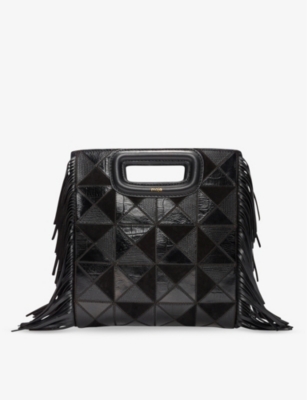 MAJE MAJE NOIR / GRIS M PATCHWORK LEATHER AND SUEDE SHOULDER BAG,47245533