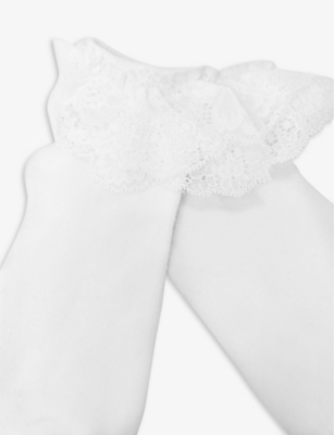 Shop Maje Womens Blanc Bonneterie Frilled Cotton-blend Socks