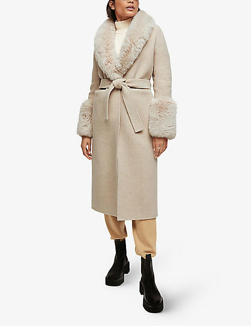 Notched-lapel faux-fur teddy wrap coat Selfridges & Co Women Clothing Jackets Fleece Jackets 