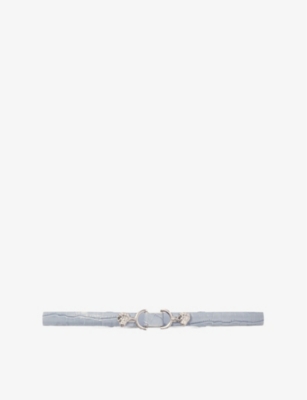 Maje Womens  Embossed Crocodile-effect Leather Slim Belt In Bleus