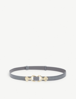 MAJE: Embossed crocodile-effect leather slim belt
