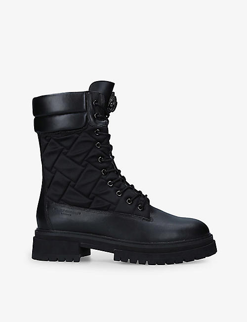 KURT GEIGER LONDON: Bear eagle-embellished quilted leather and nylon combat boots