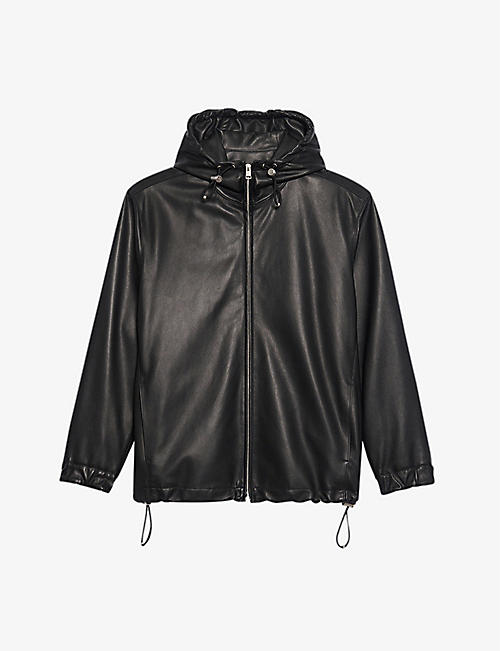 SANDRO: Hooded leather jacket