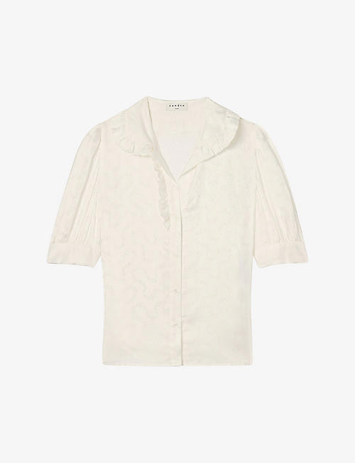 SANDRO: Estelle patterned-jacquard puff-sleeve woven shirt