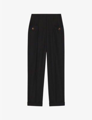 Sandro Womens Wide-leg High-rise Wool-blend Suit Trousers Bleus In Noir / Gris