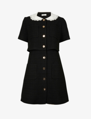 SANDRO: Peter Pan-collar organic cotton-blend tweed mini dress