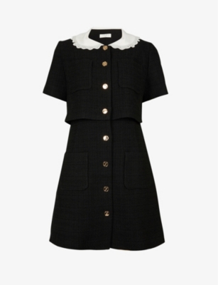 Black Wool Dress Shirt Black Dress Peter Pan Collar Dress 