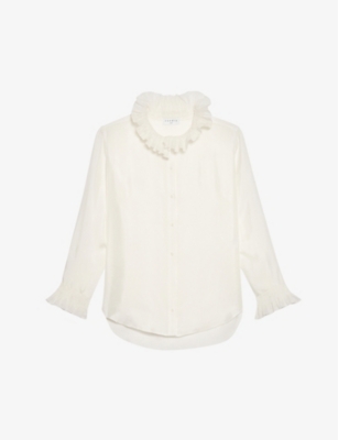 Shop Sandro Women's Naturels Haby Ruffled Collar Silk Shirt In White