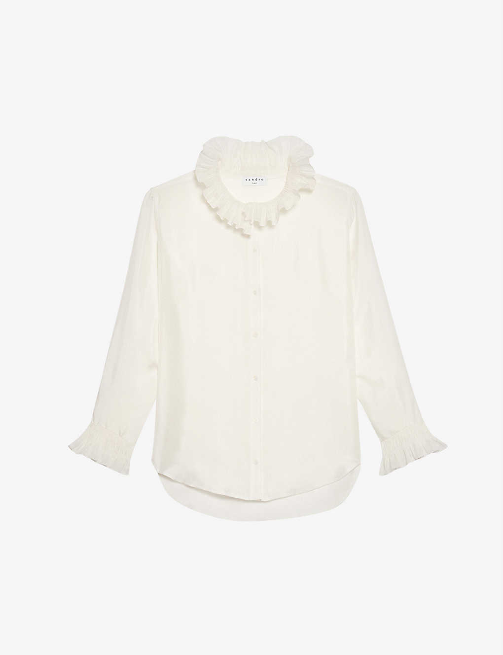 Shop Sandro Women's Naturels Haby Ruffled Collar Silk Shirt In White