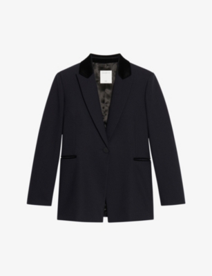 Sandro Hella Wool-blend Blazer In Blue