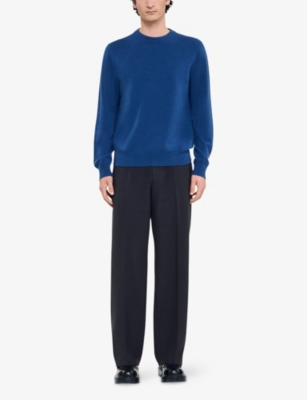 Sandro Mens Blue Prusse Long-sleeve Crewneck Cashmere Jumper