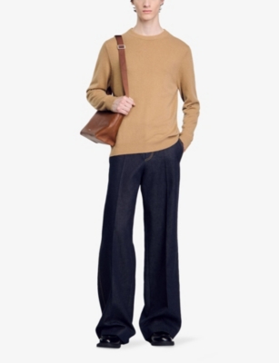 Sandro Mens Caramel Long-sleeve Crewneck Cashmere Jumper In Brown