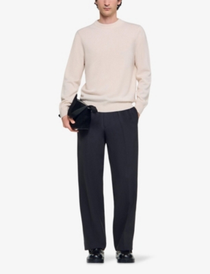 Sandro Mens Off White Long-sleeve Crewneck Cashmere Jumper In Neutral