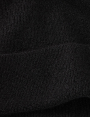Sandro Mens Dark Black Ribbed Cashmere Beanie Hat In Black