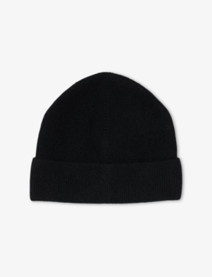 Sandro Mens Dark Black Ribbed Cashmere Beanie Hat In Black