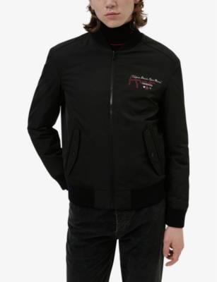 Shop Hugo Snake-and-logo-print Recycled Polyester-blend Bomber Jacket In Black