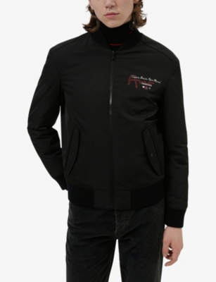 Hugo Boss Snake-and-logo-print Recycled Polyester-blend Bomber Jacket In Black