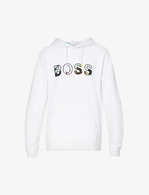 BOSS: Brand-print cotton and recycled polyester-blend hoody