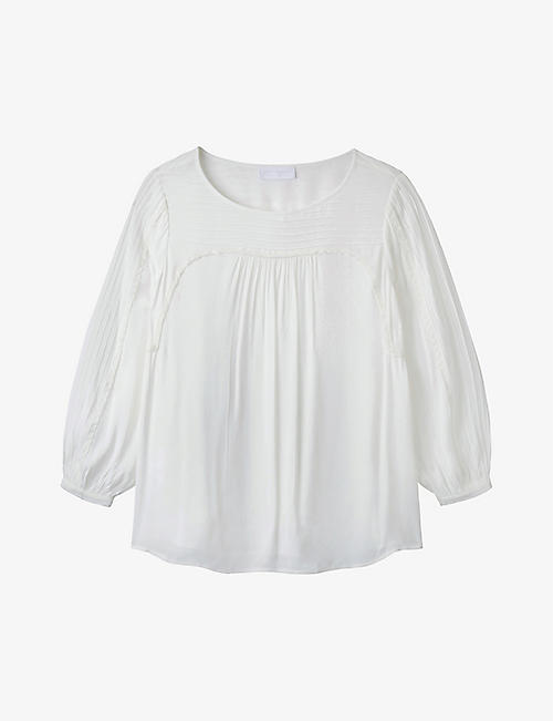 THE WHITE COMPANY: Lace-trimmed round-neck woven blouse