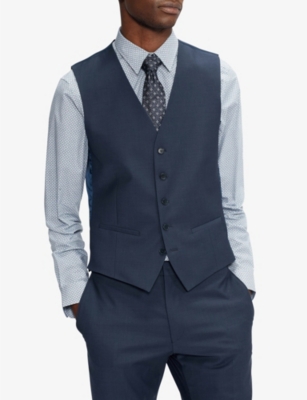 Shop Ted Baker Mens Dk-blue Sinjws Slim-fit Wool-blend Waistcoat