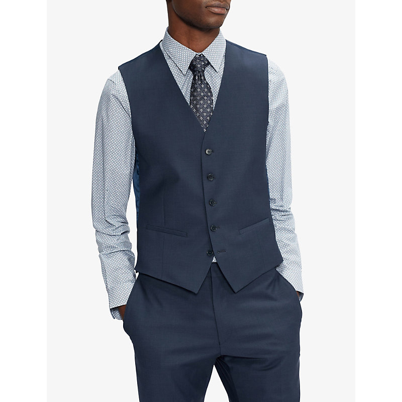 Shop Ted Baker Men's Dk-blue Sinjws Slim-fit Wool-blend Waistcoat