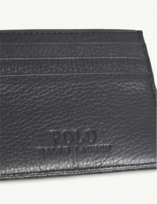Shop Polo Ralph Lauren Men's Black Logo-debossed Pebbled-leather Cardholder